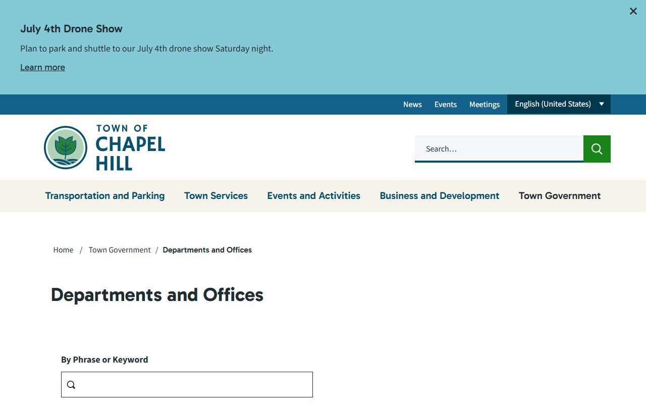Chapel Hill phone directory town departments page