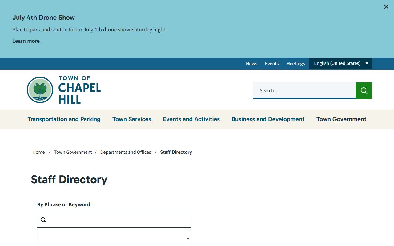 Chapel Hill phone directory town staff directory