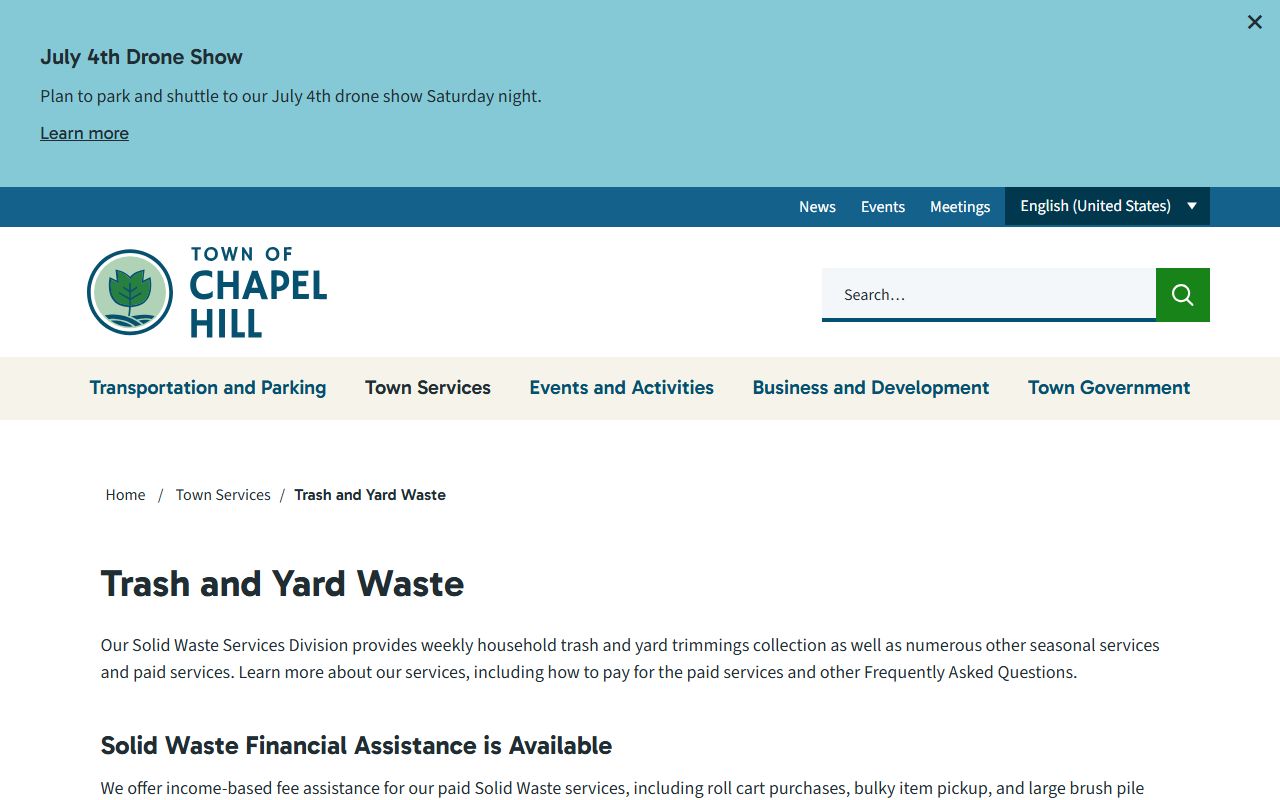 Chapel Hill phone numbers trash and yard waste contact page