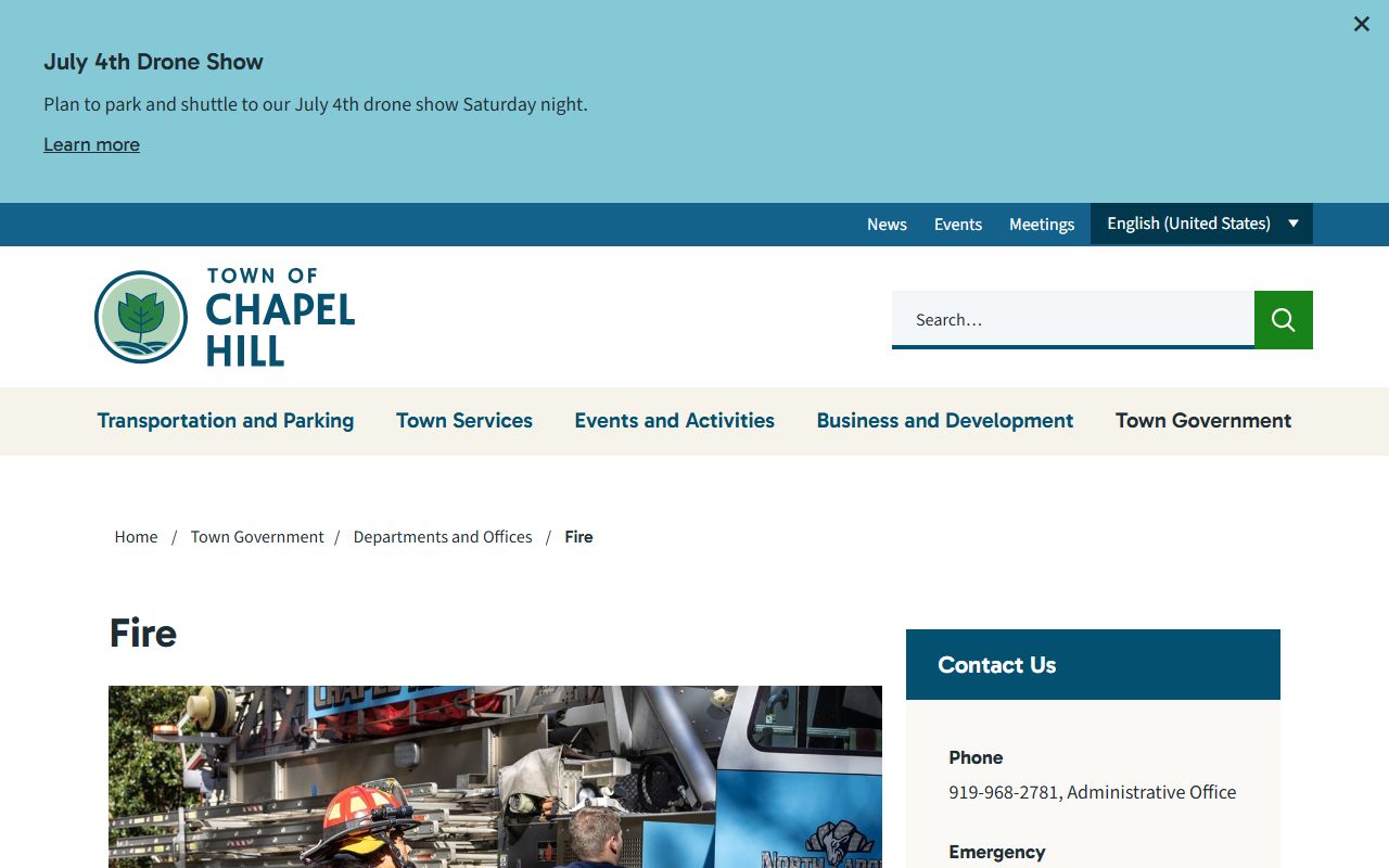 Chapel Hill phone numbers fire department contact page