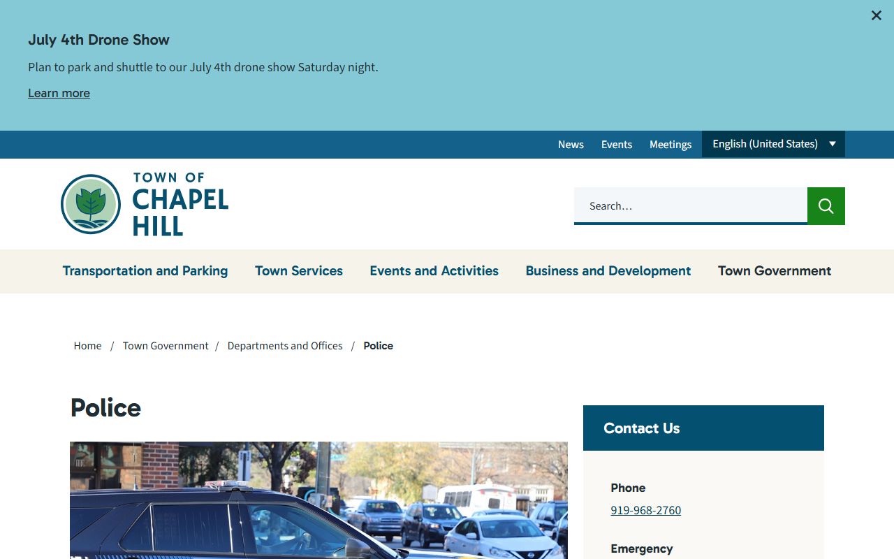 Chapel Hill phone numbers police contact page